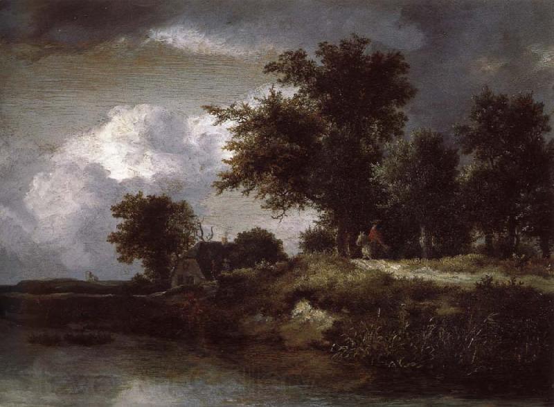 Jacob van Ruisdael Wooded river bank Norge oil painting art